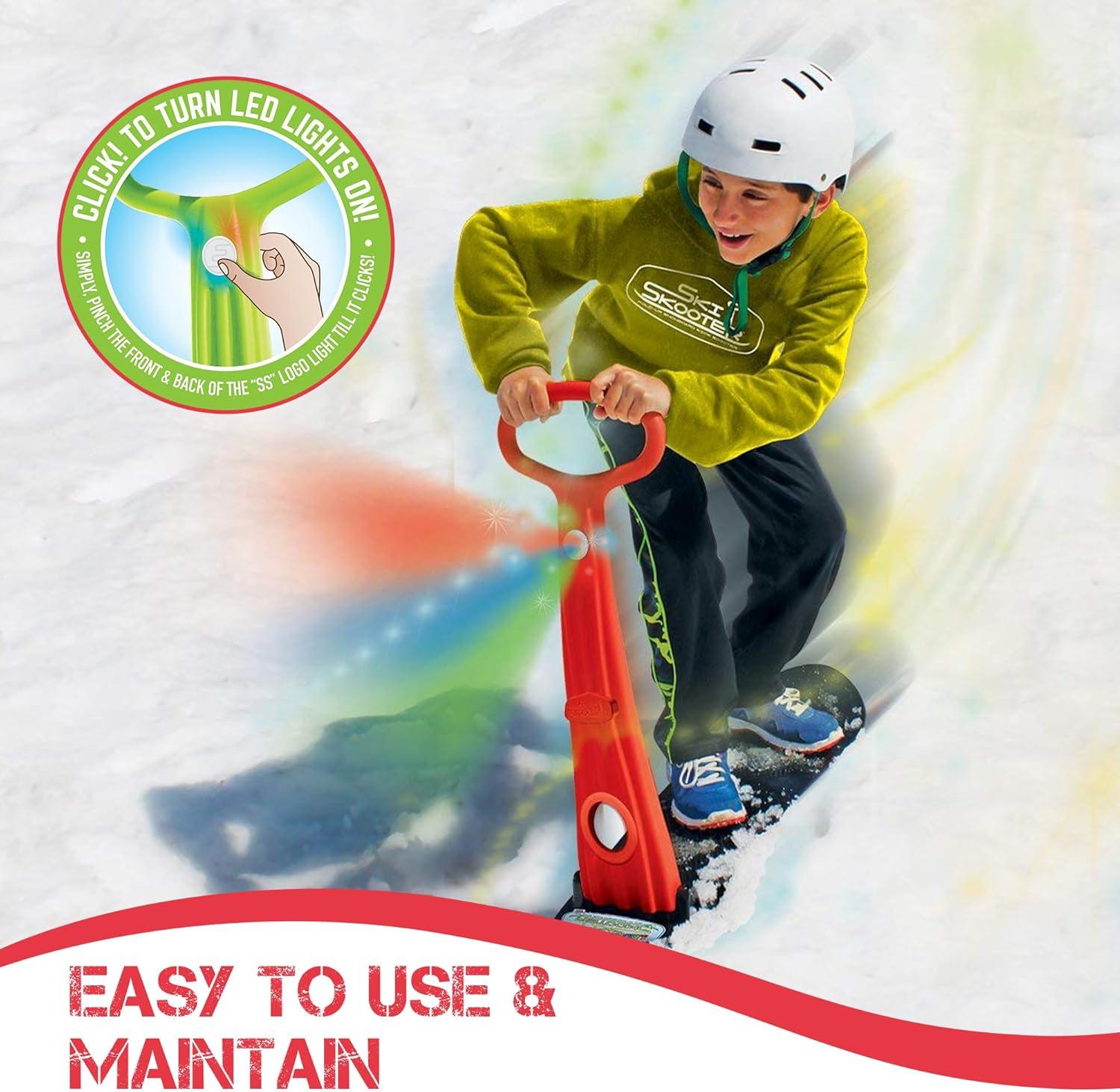 image:imageGeospace Winter Fun Foldable Snow Scooter Ski Skooter Snow Sled Kids Snowboard MultiPurpose Snow Skate for Ages 8 amp Up  Asstd Colors Red Blue or Green Two LED Lights Red Blue or Green