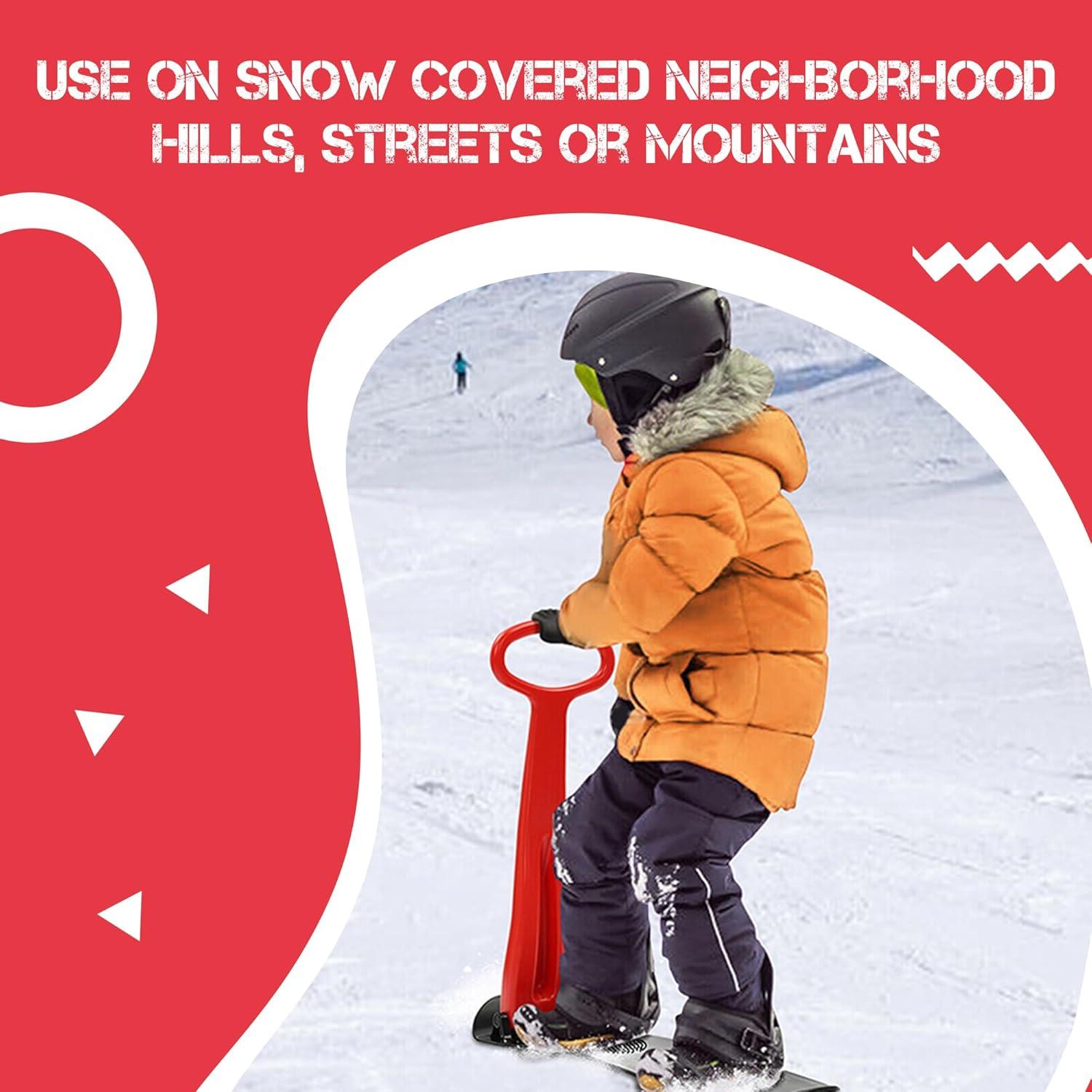 image:imageGeospace Winter Fun Foldable Snow Scooter Ski Skooter Snow Sled Kids Snowboard MultiPurpose Snow Skate for Ages 8 amp Up  Asstd Colors Red Blue or Green Single LED Light