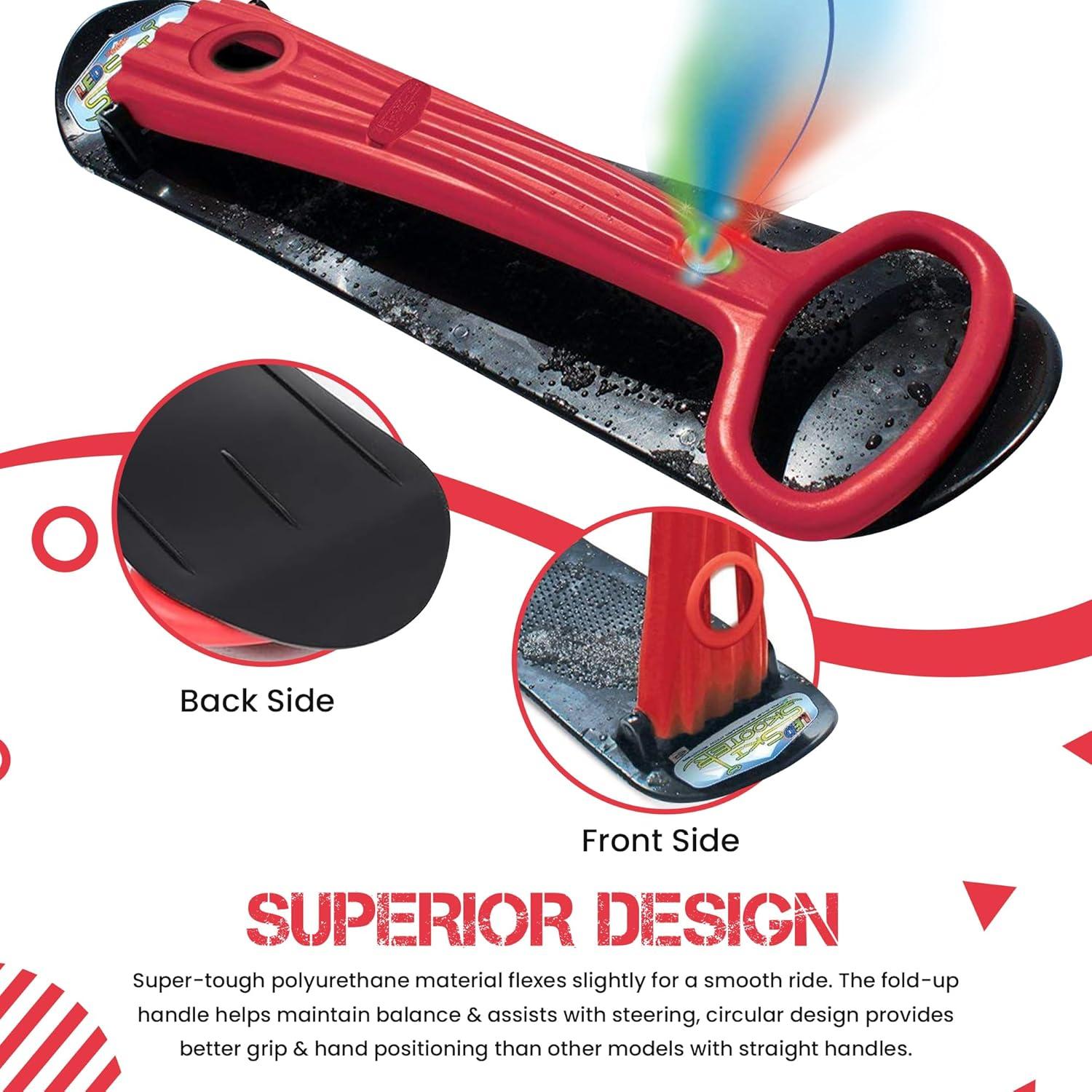 image:imageGeospace Winter Fun Foldable Snow Scooter Ski Skooter Snow Sled Kids Snowboard MultiPurpose Snow Skate for Ages 8 amp Up  Asstd Colors Red Blue or Green Two LED Lights Red Blue or Green