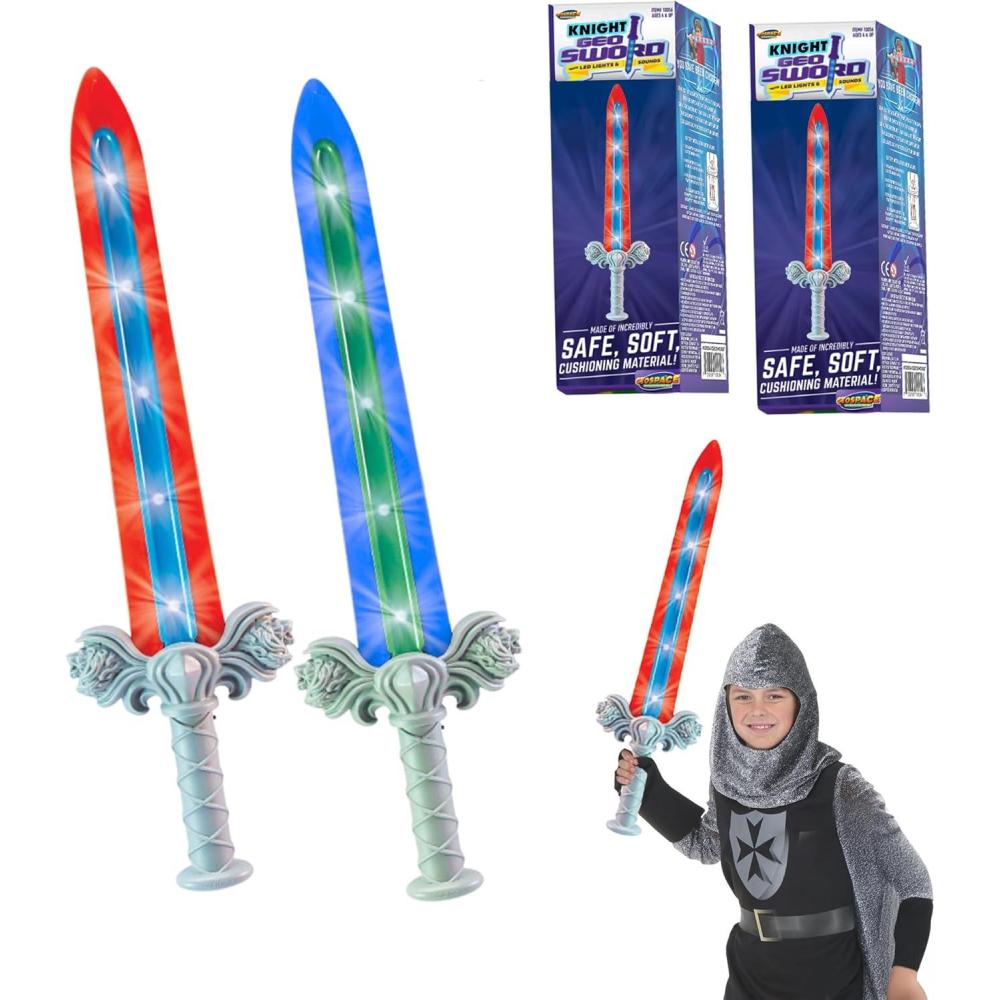 image:imageGeospace 23 Knight Geosword Soft amp Safe Dueling Toy Swords  2 Pack with Motion Activated LED Lights amp Movement Battle Sounds Green amp RedBlue