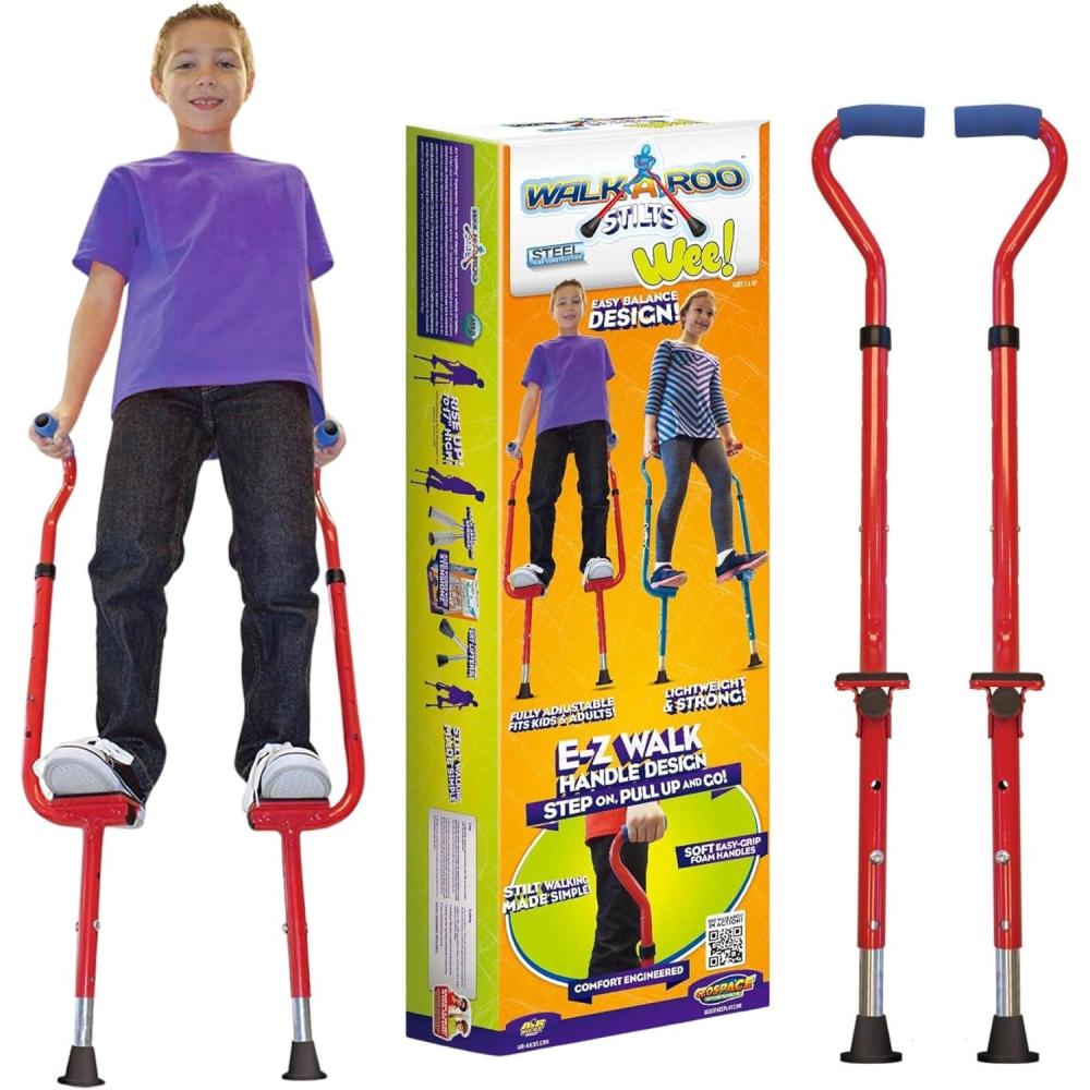 image:imageGeospace Adjustable Walkaroo Steel Wee Balance Stilts for Kids  IndoorOutdoor Play Exercise Steel Stilts for Kids Up to 120 lbs Height Adjustable Walking Stilts Kids Stilts BlueRed
