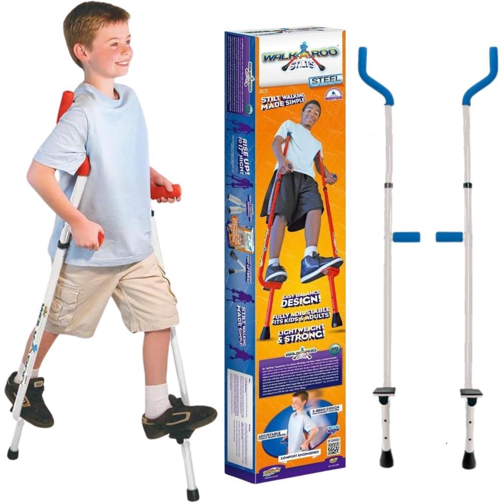 image:imageGeospace Original Walkaroo Durable Steel Stilts with Ergonomic Design for Easy Balance Walking amp Active Play for Adults and Kids up to 220 lbs BlueWhite