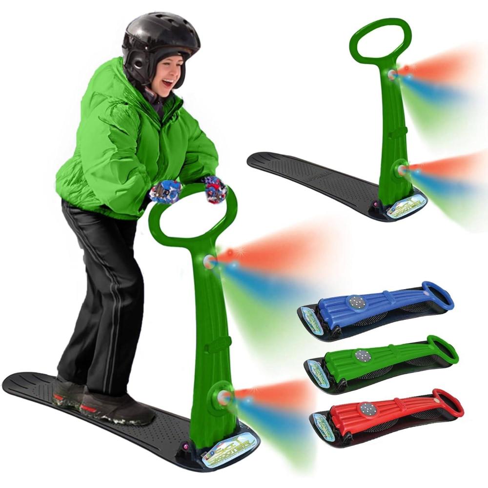 image:imageGeospace Winter Fun Foldable Snow Scooter Ski Skate Ski Skooter Snow Sled Kids Snowboard with 2 LED Light MultiPurpose Portable Sandboard Snow Skate and KidsTeenager Sled for All AgesGreen