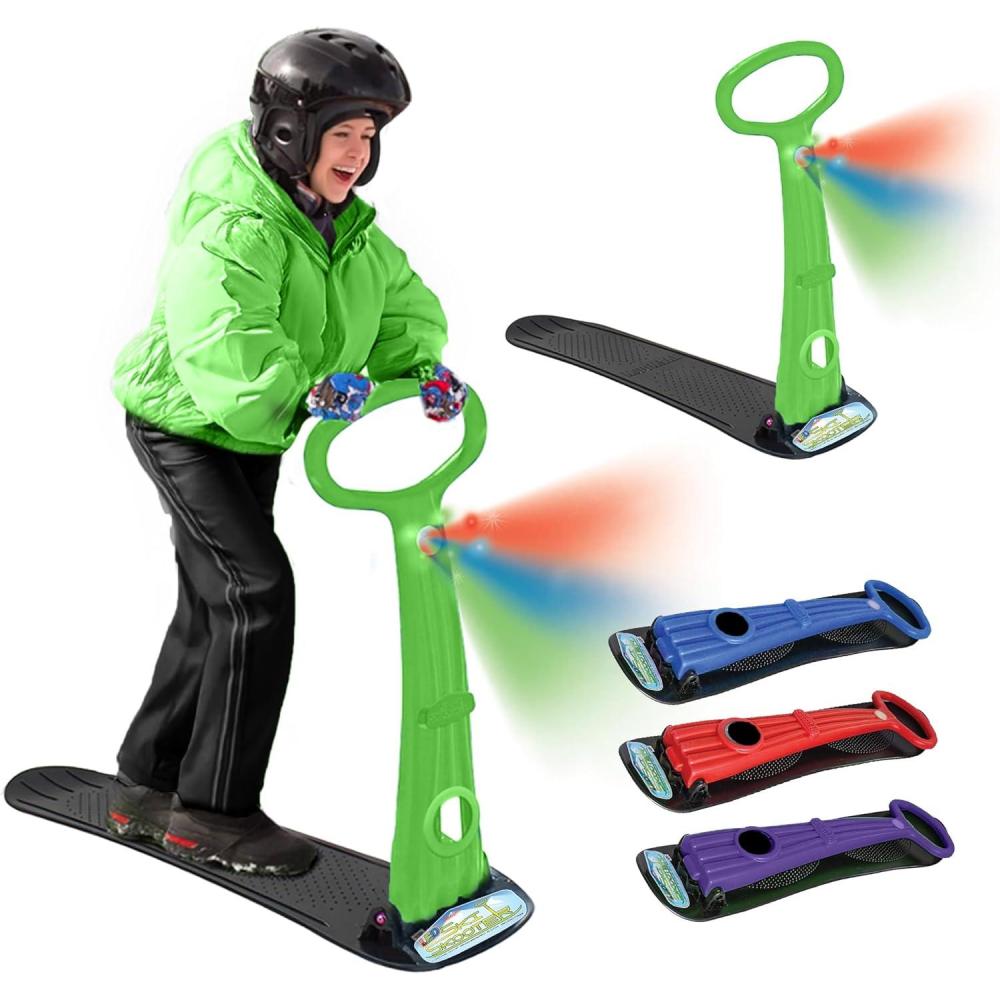 image:imageGeospace Winter Fun Ski Skate Foldable Snow Scooter Ski Skooter Snow Sled and Kids Snowboard with LED Light  MultiPurpose Portable Sandboard Snow Skate and KidsTeenager Sled for All AgesGreen