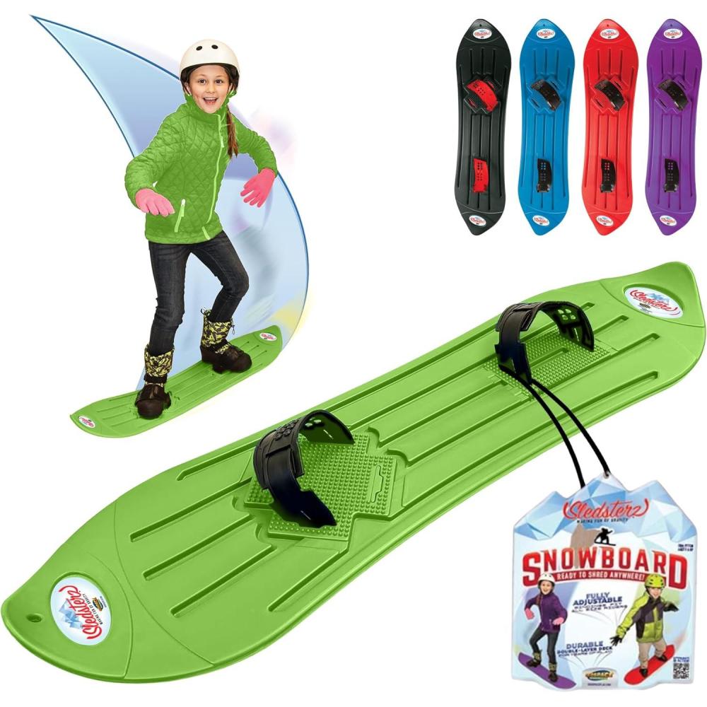 image:imageThe Original Geospace Sledsterz Kids Beginner Snowboard for Winter Fun on Snow with Adjustable Stepin Bindings for Kids Between 4 to 12 Years OldGreen