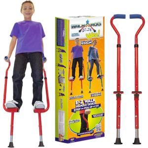 Geospace Adjustable Walkaroo Steel Wee Balance Stilts for Kids – Indoor/Outdoor Play, Exercise, Steel Stilts for Kids- Up to 120 lbs, Height Adjustable Walking Stilts, Kids Stilts -Blue(Red)