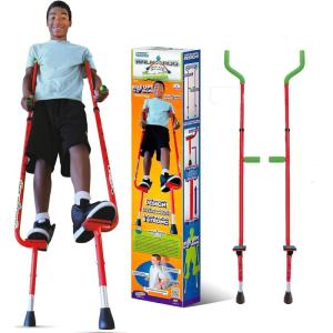 Geospace Adjustable Walkaroo Xtreme Steel Stilts for Kids – Vert Lifters Indoor/Outdoor Play, Exercise, Steel Stilts for Adults- Up to 250 lbs, Height Adjustable Walking Stilts, Kids Stilts – Green(Red)