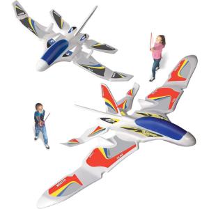 Geospace Foam GEOGLIDE Dueling Duo Fighters Flying Glider Set – Comes with 2 Fighter Style Airplanes, Hand Held Launchers & Multiple Wing Combo Pieces for Outdoor Play for Kids & Adults