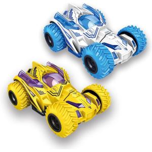 Geospace Friction Stunt Cars with 360 Rotating Front Wheels – 2 Differently Colored Hand Held Push-Powered Stunt Cars (2 Pack)