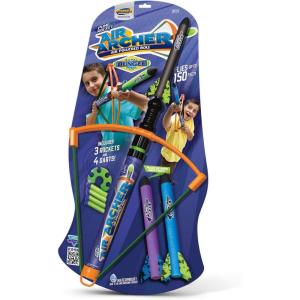 Geospace Pump Rocket Air Archer Air-Powered Bow and Rocket Set with EZ-Pull Bungee Power (1 Launcher, 3 Rockets and 4 Darts)