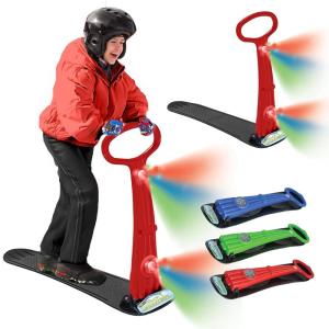 Geospace Winter Fun Foldable Snow Scooter, Ski Skate, Ski Skooter, Snow Sled, Kids Snowboard with 2 LED Light– Multi-Purpose Portable Sandboard, Snow Skate, and Kids/Teenager Sled for All Ages(Red)
