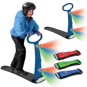Geospace Winter Fun Foldable Snow Scooter, Ski Skate, Ski Skooter, Snow Sled, Kids Snowboard with 2 LED Light– Multi-Purpose Portable Sandboard, Snow Skate, and Kids/Teenager Sled for All Ages(Blue)