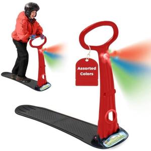 Geospace Winter Fun Foldable Snow Scooter, Ski Skooter, Snow Sled Kids Snowboard Multi-Purpose Snow Skate for Ages 8 & Up – Asstd Colors (Red, Blue or Green) (Single LED Light)