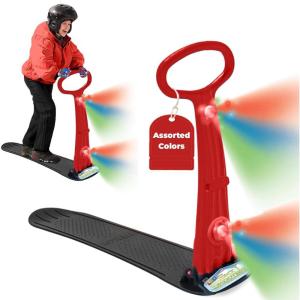 Geospace Winter Fun Foldable Snow Scooter, Ski Skooter, Snow Sled Kids Snowboard Multi-Purpose Snow Skate for Ages 8 & Up – Asstd Colors (Red, Blue or Green) (Two LED Lights (Red, Blue or Green))