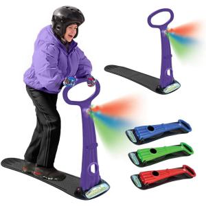 Geospace Winter Fun Ski Skate, Foldable Snow Scooter, Ski Skooter, Snow Sled, and Kids Snowboard with LED Light – Multi-Purpose Portable Sandboard, Snow Skate, and Kids/Teenager Sled for All Ages(Purple)