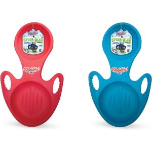 Sledsterz Spoon Snow Sled by Geospace for Winter Sledding Fun: 2-Pack; Assorted Colors (Green, Blue or Red)