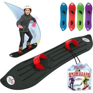 The Original Geospace Sledsterz Kids Beginner Snowboard for Winter Fun on Snow, with Adjustable Step-in Bindings; for Kids Between 4 to 12 Years Old(Black)
