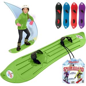 The Original Geospace Sledsterz Kids Beginner Snowboard for Winter Fun on Snow, with Adjustable Step-in Bindings; for Kids Between 4 to 12 Years Old(Green)