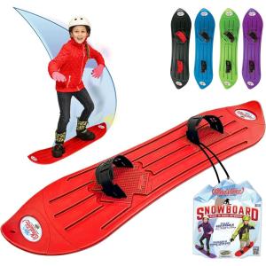 The Original Geospace Sledsterz Kids Beginner Snowboard for Winter Fun on Snow, with Adjustable Step-in Bindings; for Kids Between 4 to 12 Years Old(Red)